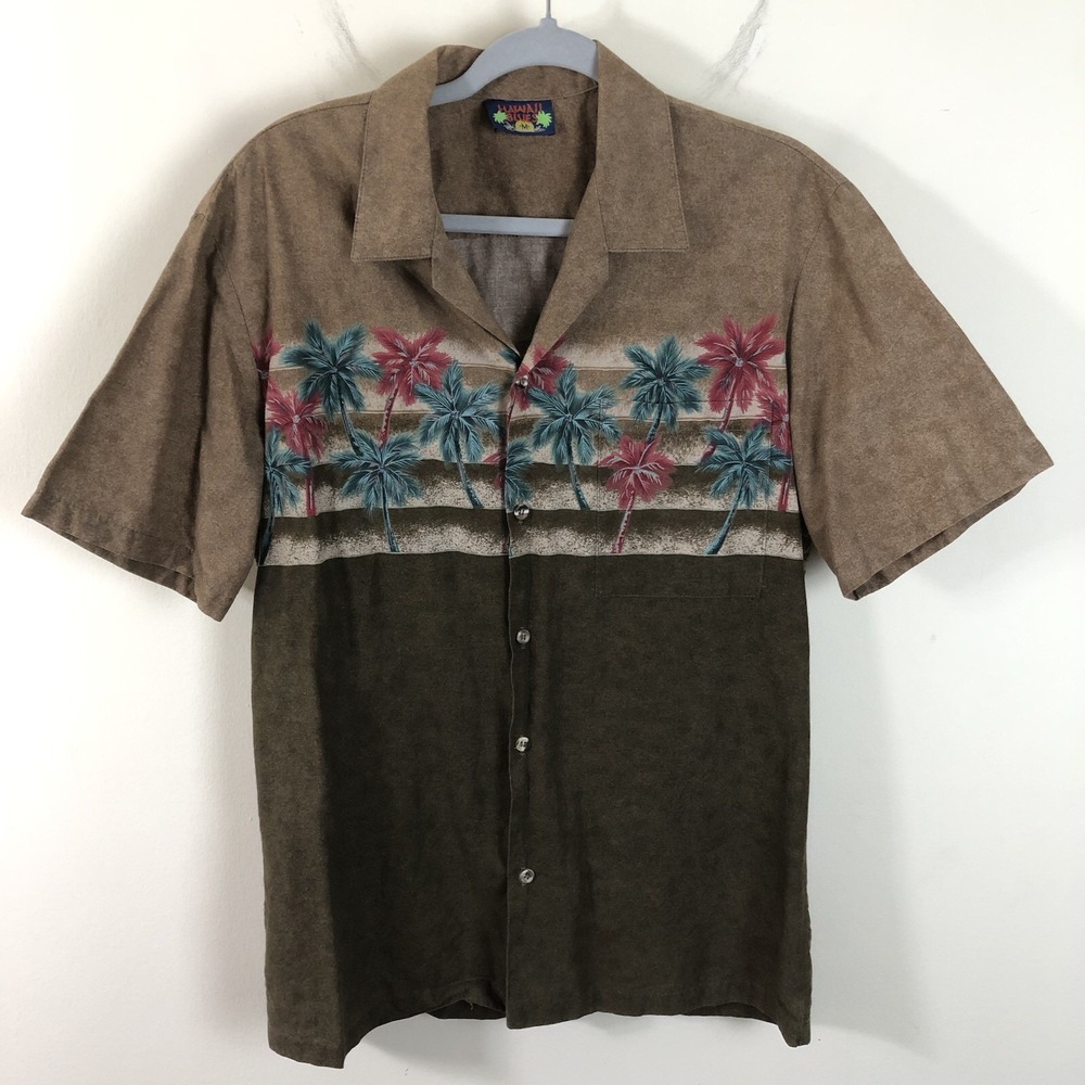 Vintage Hawaii Blues Aloha Button Up Shirt Men's M Brown Tropical Beach